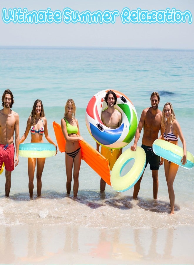 ShinyRelief مجموعة عوامات حمام سباحة قابلة للنفخ من ShinyRelief، 4 قطع، للبالغين، أنابيب داخلية بألوان الباستيل، حلقات حمام سباحة على شكل ماكارون، عوامات لحفلات أعياد الميلاد، الشاطئ، السباحة، الاستحمام، حفلات توديع العزوبية (أزرق، أصفر، 32 بوصة) - Image 4